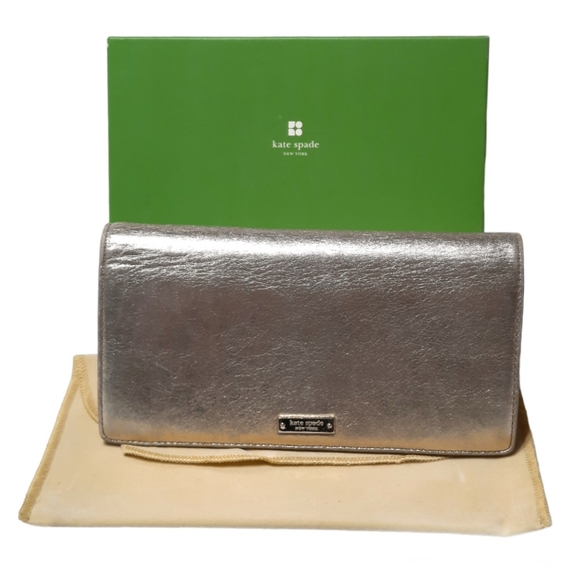 kate spade Handbags - KATE SPADE Leather Bifold Wallet Clutch Snap Flap Gold Metallic Large